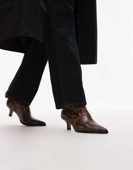 & Other Stories & Other Stories leather pointed toe ankle boots in brown reptile snake print-Multi