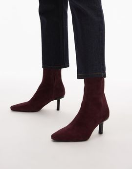 & Other Stories & Other Stories leather pointed toe heeled ankle boots in dark pomegranate red