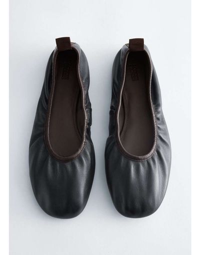 & Other Stories & Other Stories leather ruched ballet flats in black