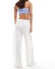 & Other Stories & Other Stories linen blend wide leg pants with drawstring waist in white - 3