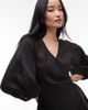 & Other Stories & Other Stories linen wrap front mini dress with puff sleeves in black - 3