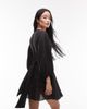 & Other Stories & Other Stories linen wrap front mini dress with puff sleeves in black - 4