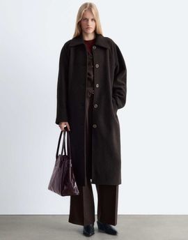 & Other Stories & Other Stories long button down coat with belt in dark brown