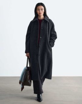 & Other Stories & Other Stories long button down coat with belt in dark gray