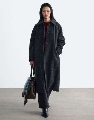& Other Stories & Other Stories long button down coat with belt in dark gray