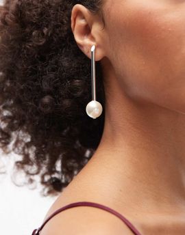 & Other Stories & Other Stories long pendant faux pearl earrings in silver tone-Gold