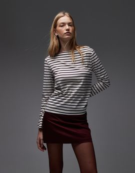 & Other Stories & Other Stories long sleeve boatneck top in purple and white stripe