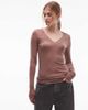 & Other Stories & Other Stories long sleeve deep v neck lace trim top in brown - 1