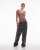 & Other Stories & Other Stories long sleeve deep v neck lace trim top in brown - 2
