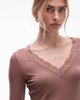 & Other Stories & Other Stories long sleeve deep v neck lace trim top in brown - 3