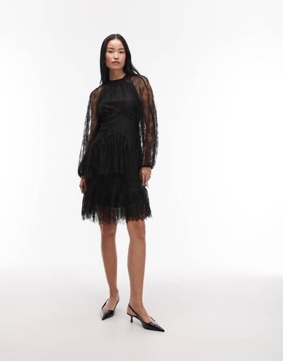 & Other Stories & Other Stories long sleeve lace mini dress in black