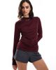 & Other Stories & Other Stories long sleeve mock neck top with ruche detail in burgundy-Red - 1