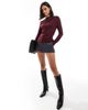 & Other Stories & Other Stories long sleeve mock neck top with ruche detail in burgundy-Red - 3