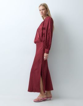 & Other Stories & Other Stories long sleeve satin wrap dress in red polka dot-Black
