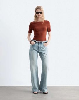 & Other Stories & Other Stories low waist soft flared jeans in light blue vintage wash