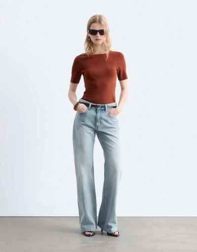 & Other Stories & Other Stories low waist soft flared jeans in light blue vintage wash