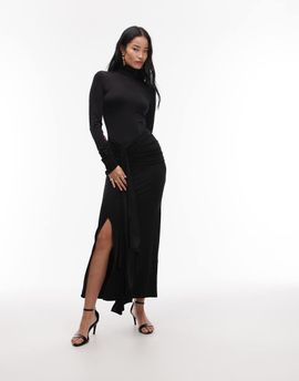& Other Stories & Other Stories maxi dress with high neck and draped sash detail in black