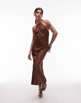 & Other Stories & Other Stories maxi dress with metal halter neck detail and low back in brown