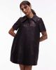 & Other Stories & Other Stories metallic jacquard mini swing dress with collar in tonal butterfly pattern-Navy - 3