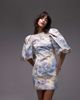& Other Stories & Other Stories mini dress with puff sleeves and low back in vintage landscape print-Multi - 1