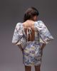 & Other Stories & Other Stories mini dress with puff sleeves and low back in vintage landscape print-Multi - 2