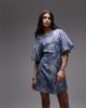 & Other Stories & Other Stories mini dress with puff sleeves with tie-back belt in blue floral print - 1