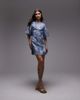 & Other Stories & Other Stories mini dress with puff sleeves with tie-back belt in blue floral print - 2