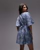 & Other Stories & Other Stories mini dress with puff sleeves with tie-back belt in blue floral print - 3