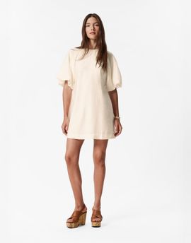 & Other Stories & Other Stories mini dress with puff sleeves with tie-back belt in white