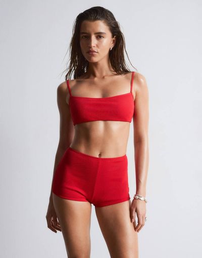 & Other Stories & Other Stories mix and match crinkle bandeau bikini top with knot detail in red