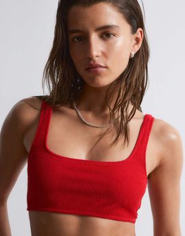 & Other Stories & Other Stories mix and match crinkle bikini top with knot detail in red
