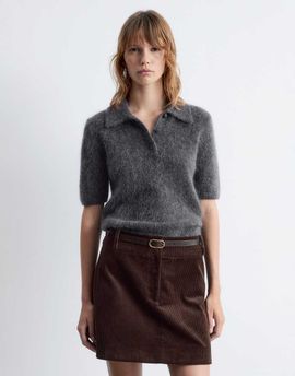 & Other Stories & Other Stories mohair and wool knit slim fit top with polo collar in gray