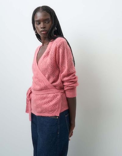 & Other Stories & Other Stories mohair wrap cardigan with balloon sleeves in dusty pink