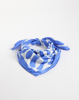 & Other Stories & Other Stories multi purpose blue swirl motif print lightweight satin finish square head scarf in blue and white