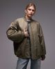 & Other Stories & Other Stories nylon rib sleeve oversized bomber jacket in khaki green - 1