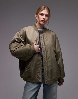 & Other Stories & Other Stories nylon rib sleeve oversized bomber jacket in khaki green