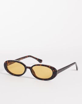 & Other Stories & Other Stories oval slim fit sunglasses in brown tortoise effect with pouch case