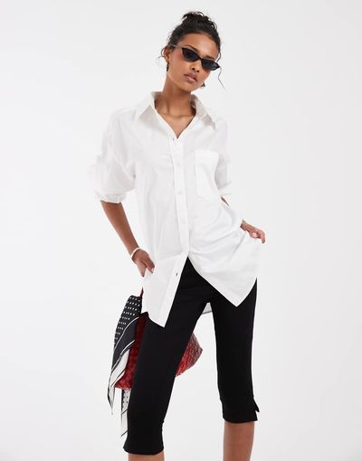 & Other Stories & Other Stories oversized cotton shirt with deep cuffs in white