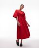 & Other Stories & Other Stories poplin midaxi dress with wrap front and puff sleeves in red - 4