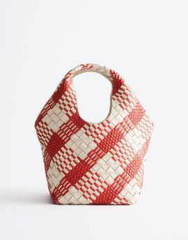 & Other Stories & Other Stories premium braided leather mini shopper bag in red and white plaid