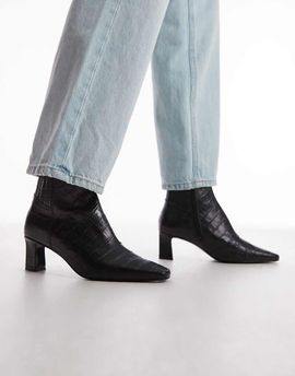 & Other Stories & Other Stories premium heeled ankle boots in black croc