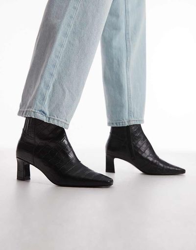 & Other Stories & Other Stories premium heeled ankle boots in black croc