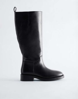 & Other Stories & Other Stories Premium heeled leather pull on moto boot in black