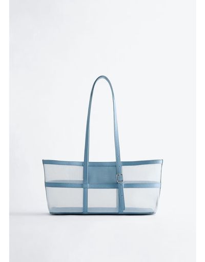 & Other Stories & Other Stories premium leather mesh tote shoulder bag in blue