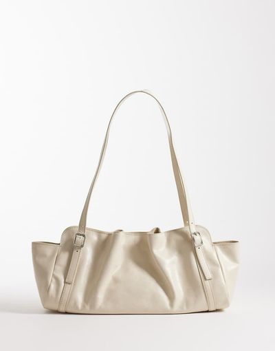 & Other Stories & Other Stories premium leather shoulder bag with ruched belt detail in cream-White