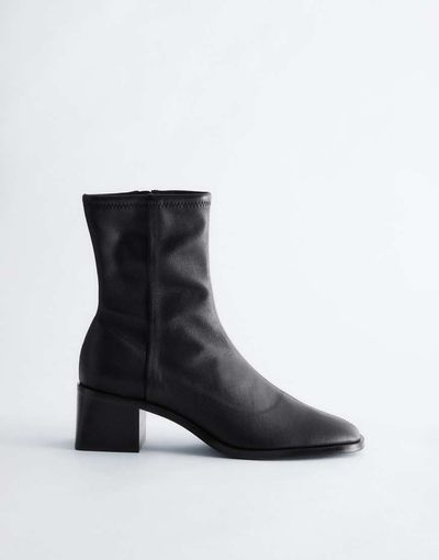 & Other Stories & Other Stories premium leather square toe heeled ankle boots in black