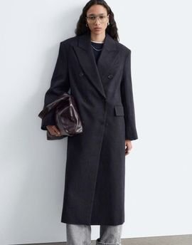 & Other Stories & Other Stories Premium wool double breasted maxi coat with bold shoulder details in brown check