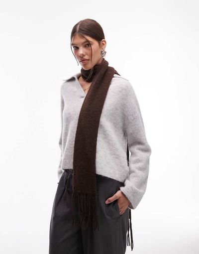 & Other Stories & Other Stories premium wool fringe scarf in brown