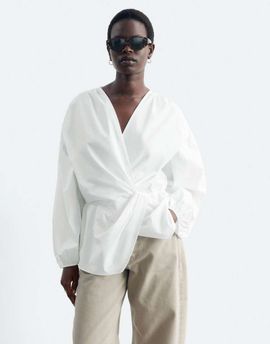 & Other Stories & Other Stories pure cotton cinch waist shirt in off white