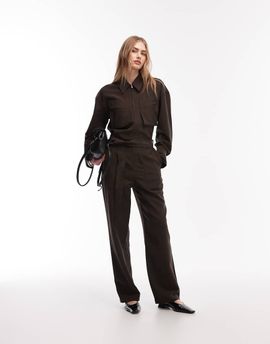 & Other Stories & Other Stories pure cotton utility style jumpsuit with tie front belt in brown